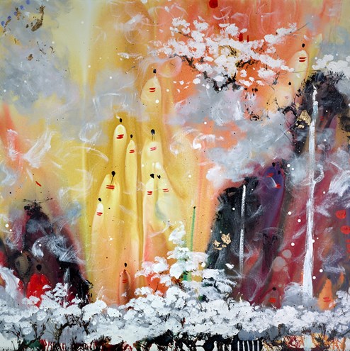 Resplendent 2/3 TRIPTYCH by Danielle O'Connor Akiyama - Glazed Original Painting on Box Canvas